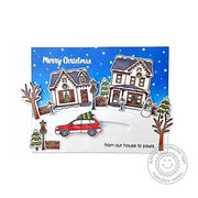Sunny Studio Neighborhood From Our House To Yours Penny Slider Holiday Card (using Christmas Home 4x6 Clear Stamps)