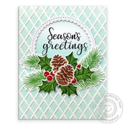 Sunny Studio Stamps Aqua Holly & Pinecones Christmas Card (using Dapper Diamonds Embossing Folder)