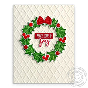Sunny Studio Stamps Holly Wreath Embossed Christmas Card using Dapper Diamonds 6x6 Embossing Folder