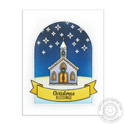 Sunny Studio Stamps Christmas Blessings Church Card with arched window using Sunny Semi Circles dies