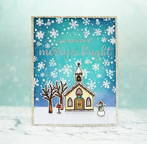 Sunny Studio Stamps Snow Flurries Church Merry & Bright Christmas Card with Snowflake Background