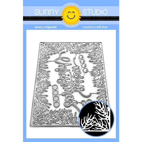Sunny Studio Stamps Merry Christmas Garland Tree Bough Frame with Layered Berries A2 Background Backdrop Metal Cutting Dies