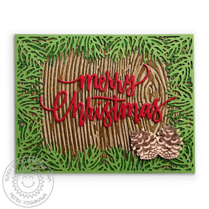 Sunny Studio Stamps Wood Embossed Pinecone Handmade Holiday Christmas Card (using Woodgrain 6x6 Embossing Folder)