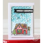 Sunny Studio Stamps Frosty Flurries Winter House Shaker Holiday Christmas Card with Snowy Background