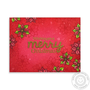 Sunny Studio Stamps Wishing You A Merry Christmas Red Poinsettia Holiday Christmas Card (using Merry Word Metal Cutting Die)