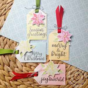 Sunny Studio Stamps Petite Poinsettia Christmas Gift Tags using Traditional Tag Topper dies