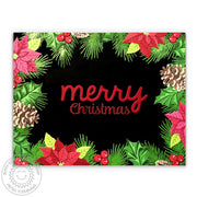 Sunny Studio Stamps Christmas Trimmings Holly, Poinsettia & Pinecone Holiday Card