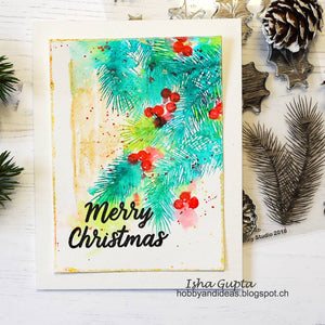 Sunny Studio Stamps Christmas Trimmings Berries and Tree Boughs Watercolor Card by Isha Gupta