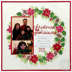 Sunny Studio Stamps Christmas Trimmings Poinsettia & Holly Wreath Holiday Scrapbook Page Layout