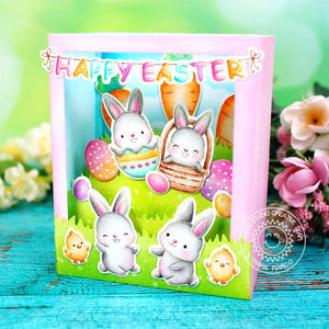 Sunny Studio Bunny Rabbit with Eggs & Carrots Shadow Box Pop-up Easter Card (using Chubby Bunny 4x6 Clear Stamps)