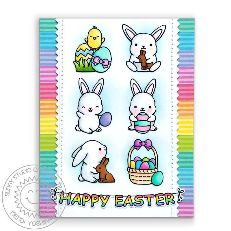 Sunny Studio Stamps Chubby Bunny Rabbit Rainbow Easter Card