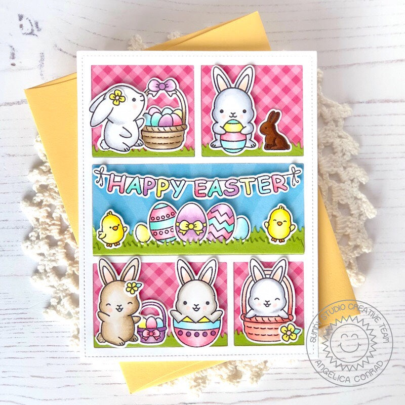 Sunny Studio Stamps Happy Easter Bunny Themed Gingham Card (using Comic Strip Everyday Metal Cutting Dies)