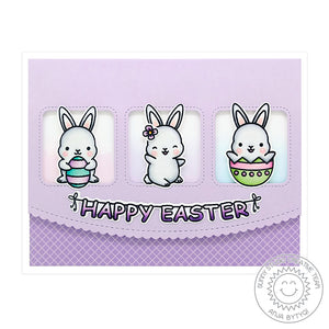 Sunny Studio Stamps Chubby Bunny Lavender Easter Card (using Window Trio Square Die)