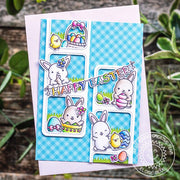 Sunny Studio Stamps Chubby Bunny Comic Strip Easter Card by Eloise Blue (using Window Trio Square Dies)