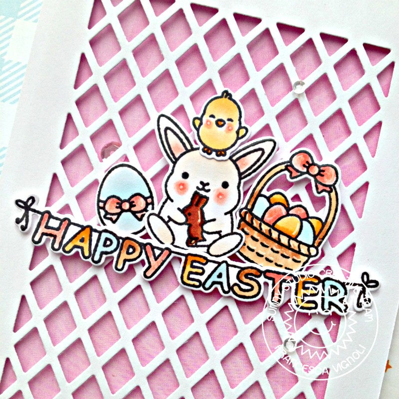 Sunny Studio Stamps Easter Bunny & Chick Card (featuring Frilly Frames Lattice Background Metal Cutting Dies)