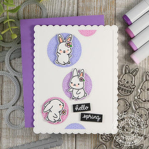 Sunny Studio Stamps Chubby Bunny Lavender Easter Card with stitched circles by Juliana Michaels
