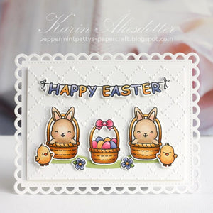 Sunny Studio Stamps Scalloped Embossed Easter Bunny & Chicks Card (featuring Frilly Frames Lattice Metal Cutting Dies)