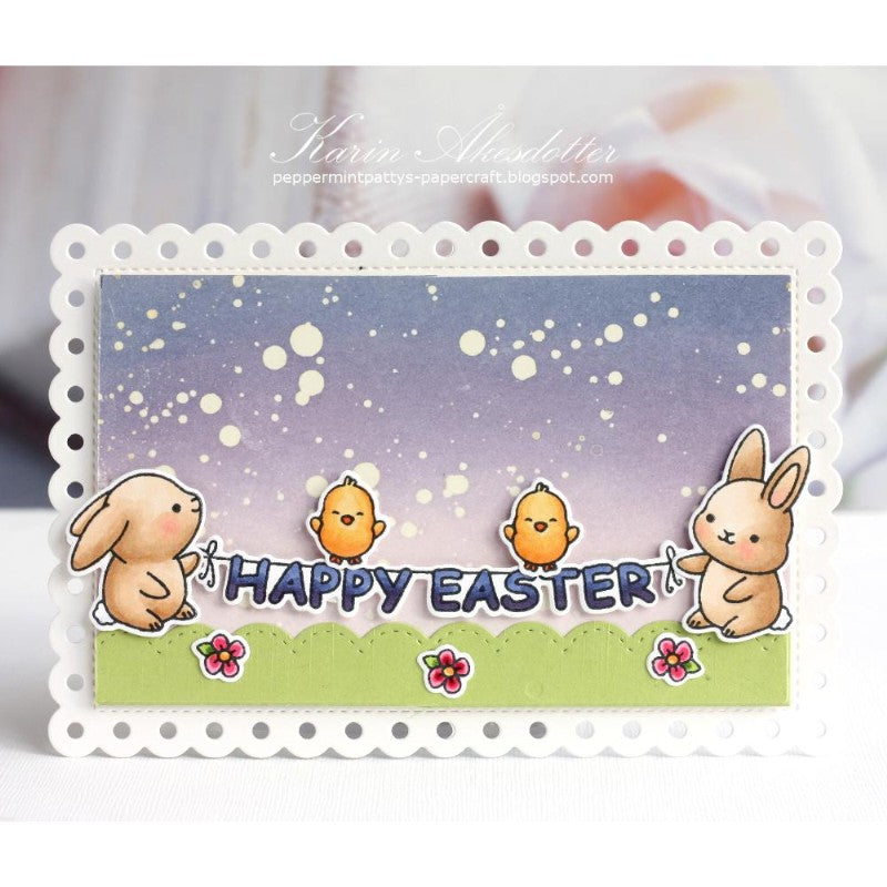 Sunny Studio Stamps Easter Bunny Card with scallop edge (using Frilly Frames Polka-Dot Stitched Scalloped Mat Metal Cutting Dies)