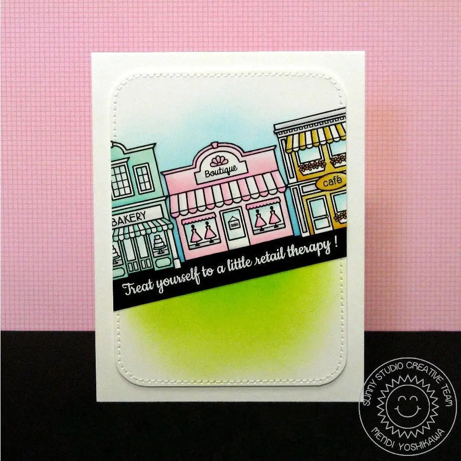 Sunny Studio Stamps City Streets Treat Yourself To A Little Retail Therapy Downtown Stores & Shops Diagonal Card