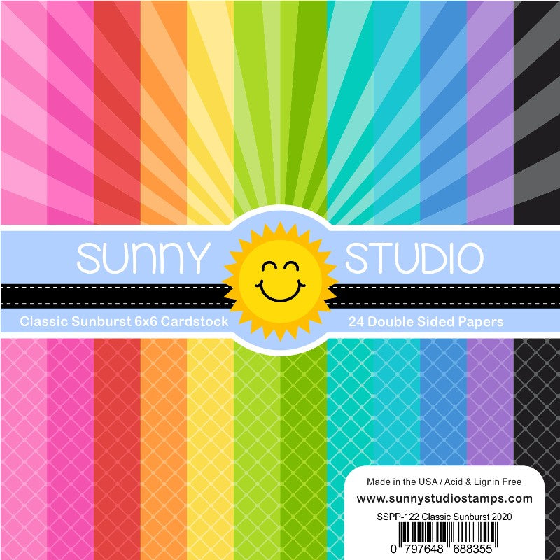 Sunny Studio Stamps Classic Sunburst 6x6 Double Sided Sun Rays and Diagonal Grid Patterned Paper Pad Pack