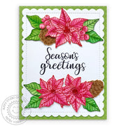 Sunny Studio Stamps Season's Greetings Watercolor Poinsettia Holiday Christmas Card with Green Diagonal Grid Print (using Classic Sunburst 6x6 Double Sided Patterned Paper Pack)