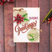Sunny Studio Season's Greetings Rustic Poinsettia & Holly Holiday Card (using Classy Christmas 4x6 Clear Stamps)