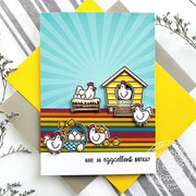 Sunny Studio Have An Eggcellent Birthday Punny Rainbow Striped Farm Card (using Clucky Chickens 4x6 Clear Stamps)