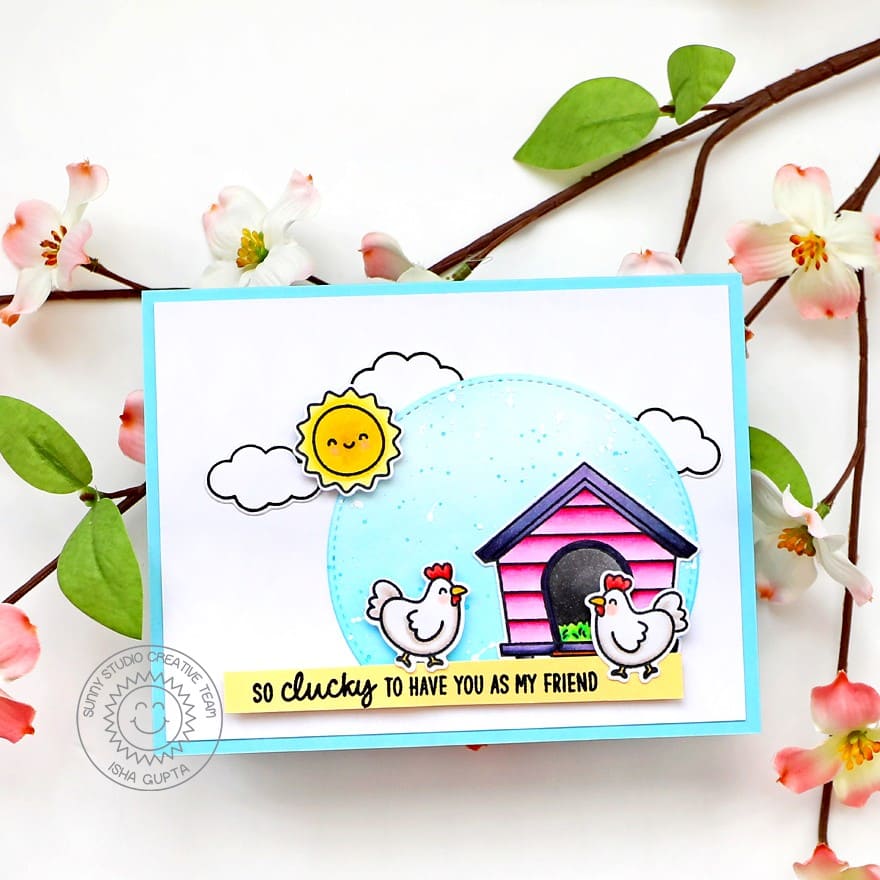 Sunny Studio So Clucky To Have You As My Friend Punny Spring Hen House Card (using Clucky Chickens 4x6 Clear Stamps)