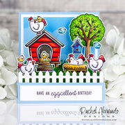 Sunny Studio Have An Eggcellent Birthday Punny Farm Hen House Pop-up Box Card (using Clucky Chickens 4x6 Clear Stamps)