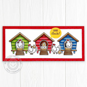 Sunny Studio Good Luck Cluck Punny Hen House Farm Themed Slimline Card (using Clucky Chickens Clear Stamps)