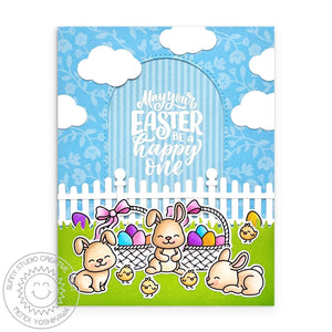 Sunny Studio Bunnies, Eggs in Basket & Chicks Spring Easter Card (using Clucky Chickens 4x6 Clear Stamps)