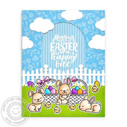 Sunny Studio Stamps Bunnies, Eggs in Basket & Chicks Spring Easter Card (using Scalloped Fence Metal Cutting Dies)
