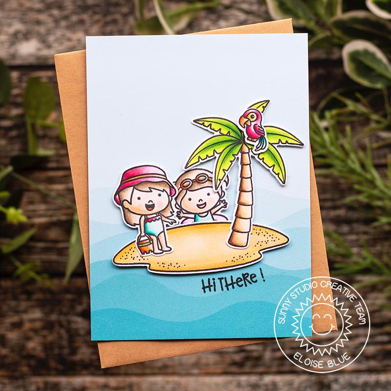 Sunny Studio Stamps Seasonal Trees Beach Themed Summer Island Card with Palm Tree