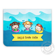 Sunny Studio Stamps Coastal Cuties Hello There Floaties Kids with Waves Card
