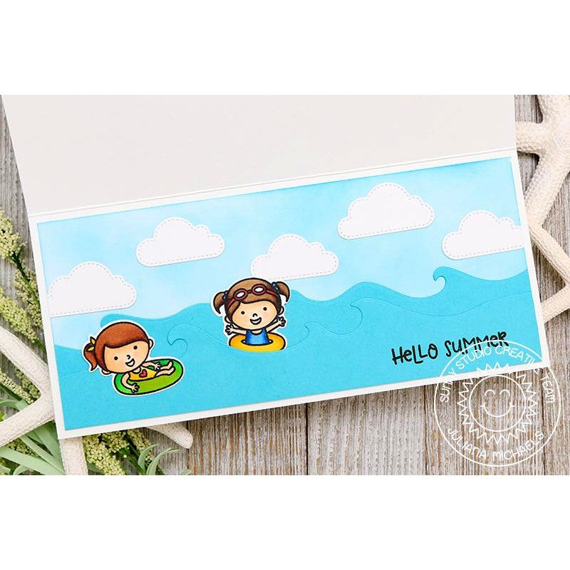 Sunny Studio Stamps Hello Summer Ocean Waves With Floaties Card (using Catch A Wave cutting dies)