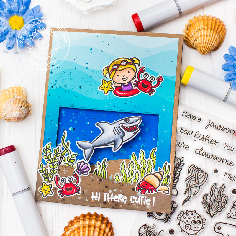 Sunny Studio Stamps: Coastal Cuties and Best Fishes Interactive Shark Wobbler Card
