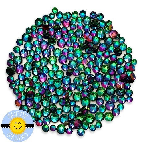 Sunny Studio Stamps Color Changing Ice Jewels Crystal Rhinestones in emerald green, teal blue & violet- 3mm, 4mm & 5mm