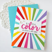 Sunny Studio Stamps Be A Pop of Color in a Black & White World Rainbow Sunburst Card (using Color Word Metal Cutting Dies)