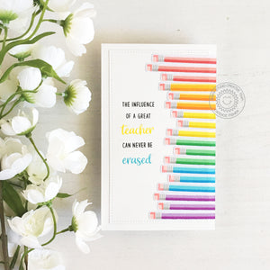 Sunny Studio Color Layering Rainbow Pencils Teacher Appreciation Thank You Card (using Color My World 4x6 Clear Stamps)