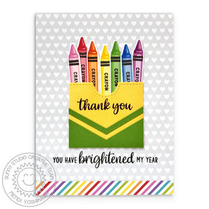 Sunny Studio Stamp You Brightened My Year Crayon Box Thank You Teacher Rainbow Card using Gift Card Pocket Metal Cutting Die