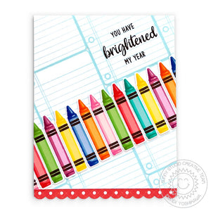 Sunny Studio You Have Brightened My Year Diagonal Rainbow Crayons with Notebook Paper Card (using Teacher Appreciation 4x6 Clear Stamps)