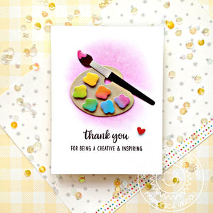 Sunny Studio Thank you Paint Palette & Paintbrush Teacher Card (using Color My World Clear Layering Stamps)