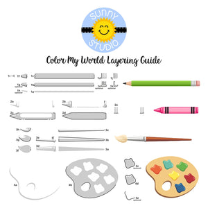 Sunny Studio Stamps Color My World Pencil, Crayon, Paintbrush & Paint Palette Layering Guide