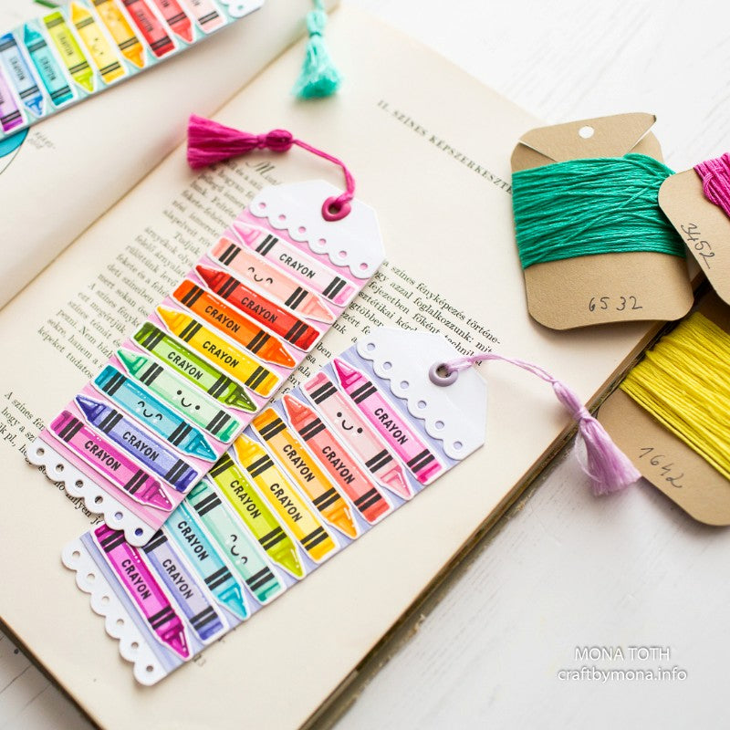 Sunny Studio Color Layering Layered Rainbow Crayons Bookmarks (using Color My World 4x6 Clear Stamps)
