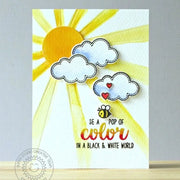 Sunny Studio Stamps Be A Pop of Color In a Black & White World Sunshine with Sun Rays & Bumblebee Sunburst Card (using Color Word Die)