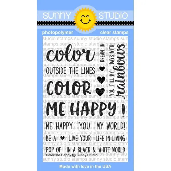Sunny Studio Stamps Color Me Happy Rainbow Themed 3x4 Photo-Polymer Clear Stamp Set