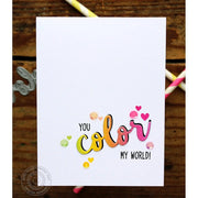 Sunny Studio Stamps You Color My World CAS Clean & Simple Rainbow & Sequins Card (using Color Word Metal Cutting Die)