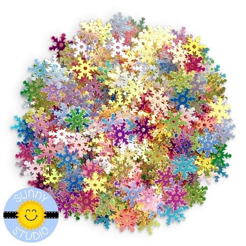 Sunny Studio Stamps Iridescent Colorful Rainbow 8mm Snowflake Sequins perfect for embellishing paper crafting projects or shaker cards