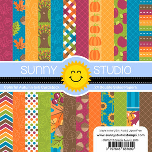 Sunny Studio Stamps Colorful Autumn 6x6 Fall Double Sided Patterned Paper Pack- 24 sheets