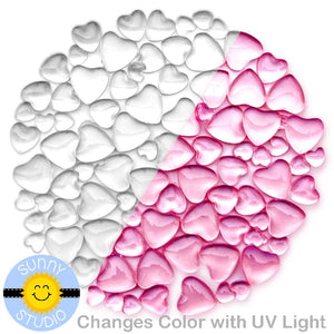 Sunny Studio Stamps Clear to Hot Pink Ultraviolet UV Color Changing Heart Drops Droplets Embellishments 4mm, 6mm & 8mm SSEMB-212